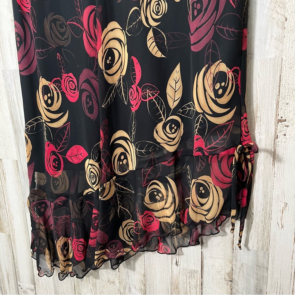 Vintage 90s Rose Floral Whimsy Fairy Asymmetrical Midi Skirt Witchy‎ Womens M - Picture 2 of 5